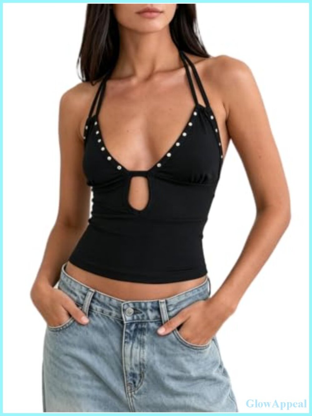 Sexy Cut Out Halter Camisole Sleeveless Peplum Tank Top Y2K Going Out